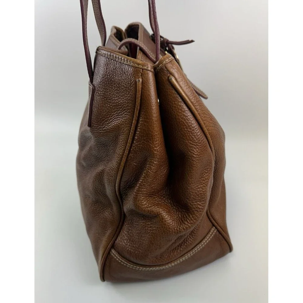 Dooney And Bourke Satchel Tote Bag Brown Pebbled Leather Buckle Large Shoulder